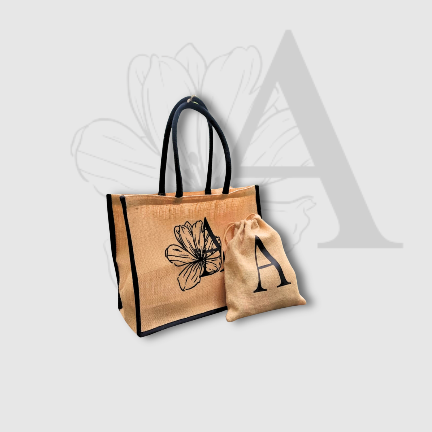 Jute Tote Bag with Custom Initial