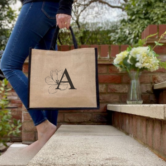 Personalized Jute Tote Bag with Embroidered Initial