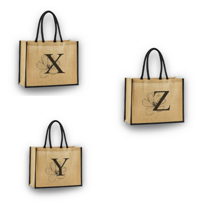 Personalized Jute Tote Bag with Embroidered Initial