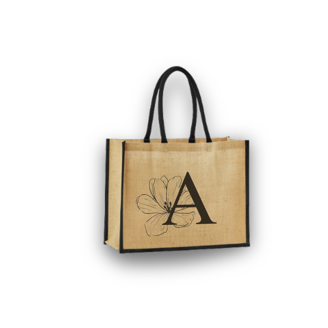 Personalized Jute Tote Bag with Embroidered Initial