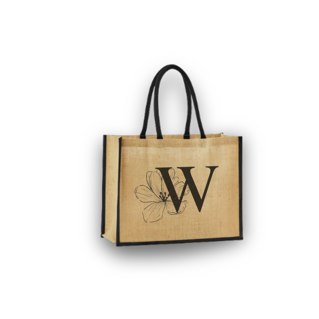 Personalized Jute Tote Bag with Embroidered Initial