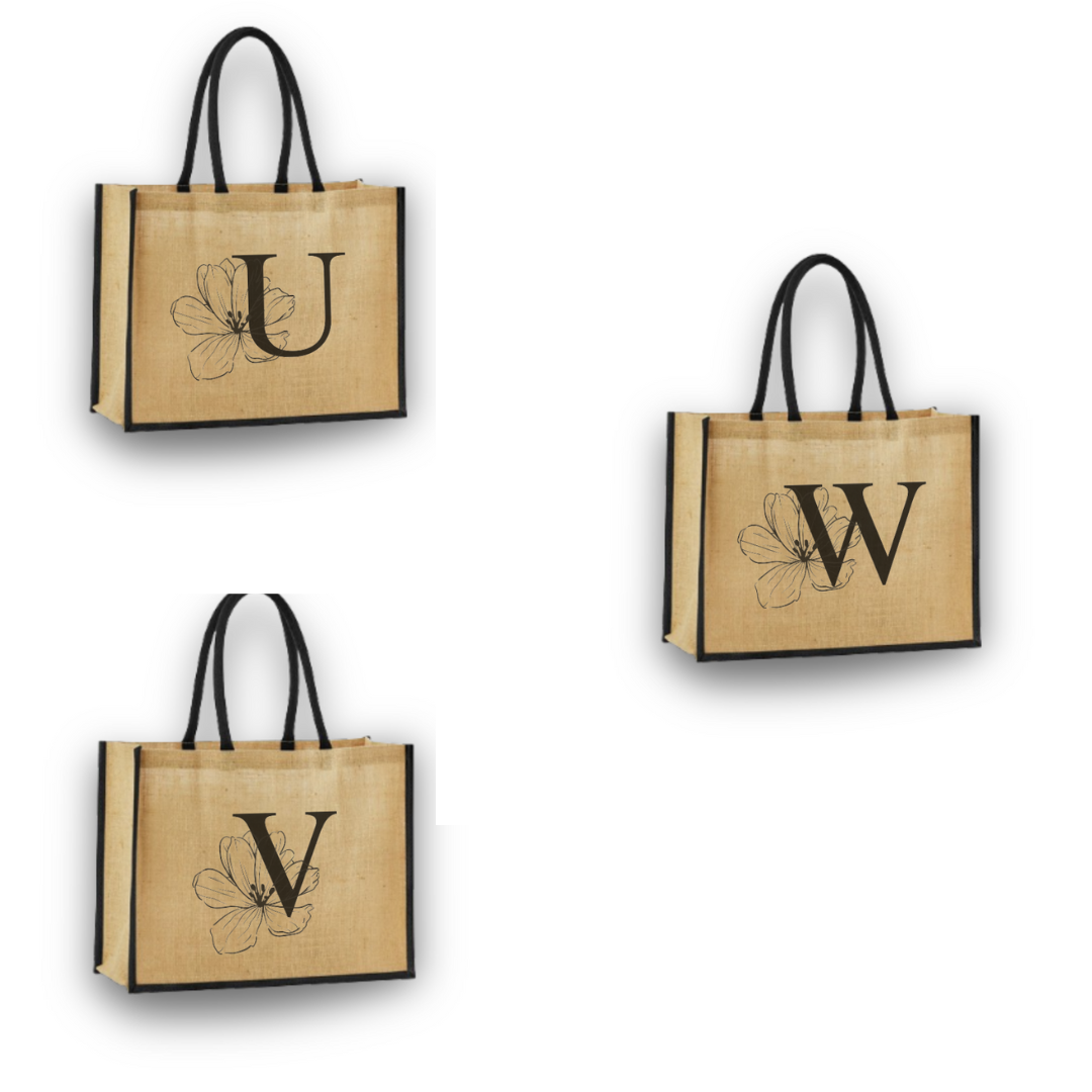 Personalized Jute Tote Bag with Embroidered Initial