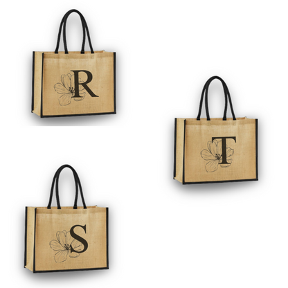 Personalized Jute Tote Bag with Embroidered Initial