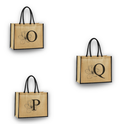 Personalized Jute Tote Bag with Embroidered Initial