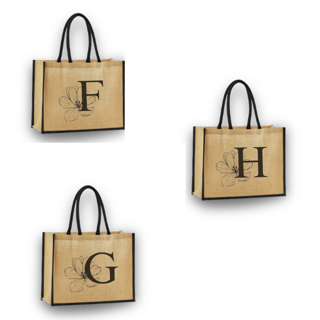 Personalized Jute Tote Bag with Embroidered Initial