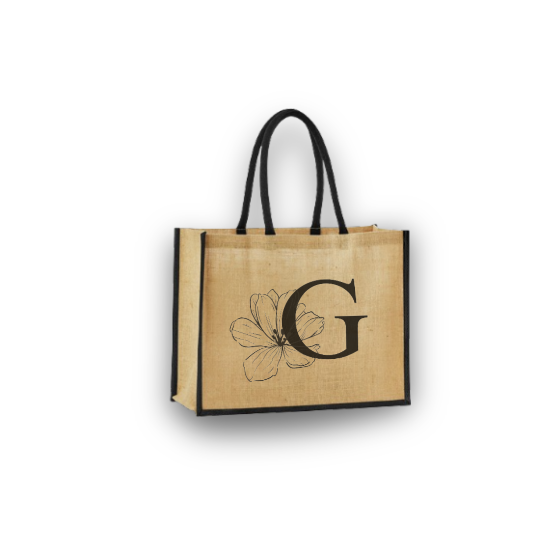 Personalized Jute Tote Bag with Embroidered Initial