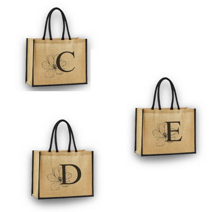 Personalized Jute Tote Bag with Embroidered Initial