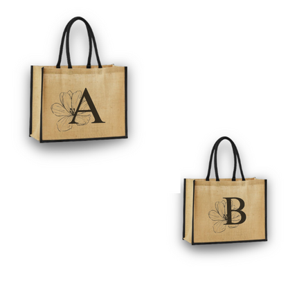 Personalized Jute Tote Bag with Embroidered Initial