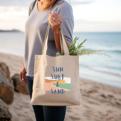 Sun Surf & Sand  - Unique Canvas Tote Bag Printed