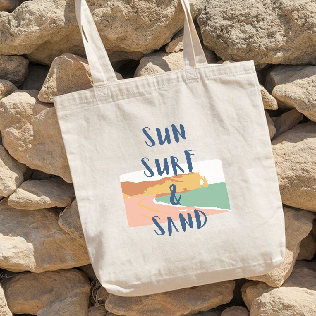 Sun Surf & Sand  - Unique Canvas Tote Bag Printed