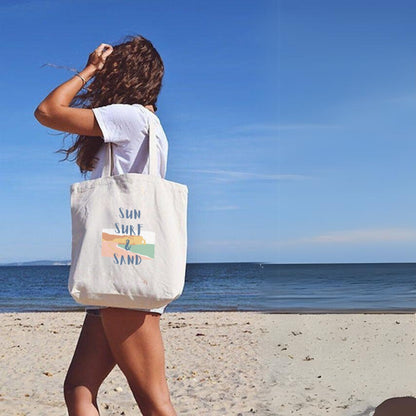 Sun Surf & Sand  - Unique Canvas Tote Bag Printed