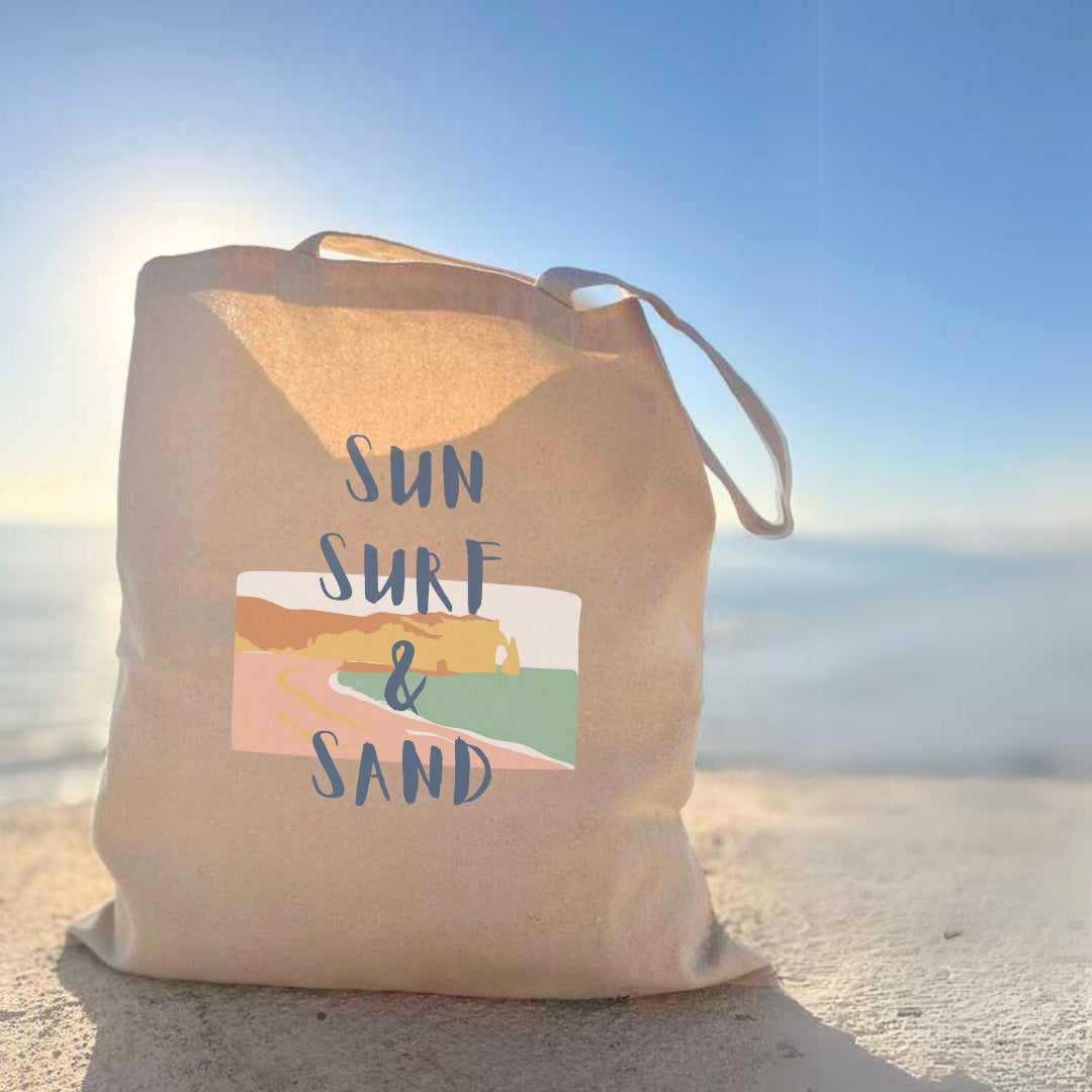 Sun Surf & Sand  - Unique Canvas Tote Bag Printed