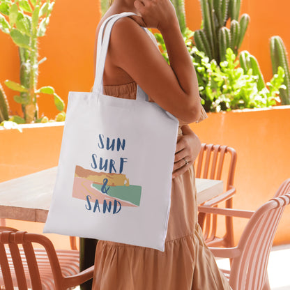 Sun Surf & Sand  - Unique Canvas Tote Bag Printed