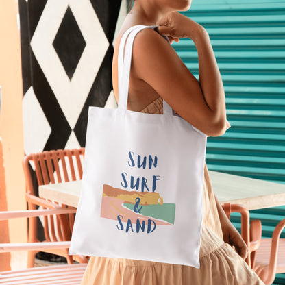 Sun Surf & Sand  - Unique Canvas Tote Bag Printed