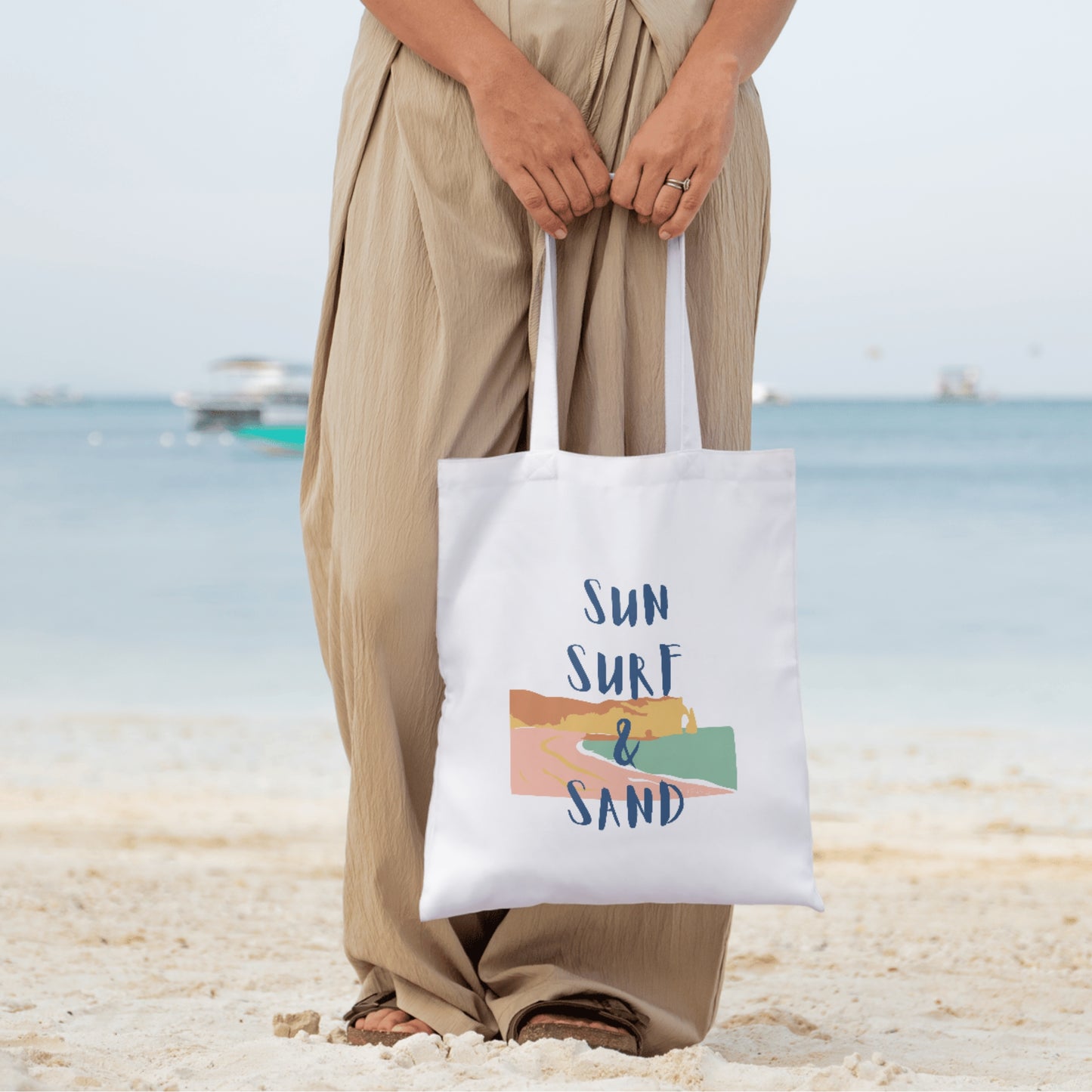 Sun Surf & Sand  - Unique Canvas Tote Bag Printed