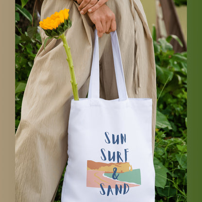 Sun Surf & Sand  - Unique Canvas Tote Bag Printed