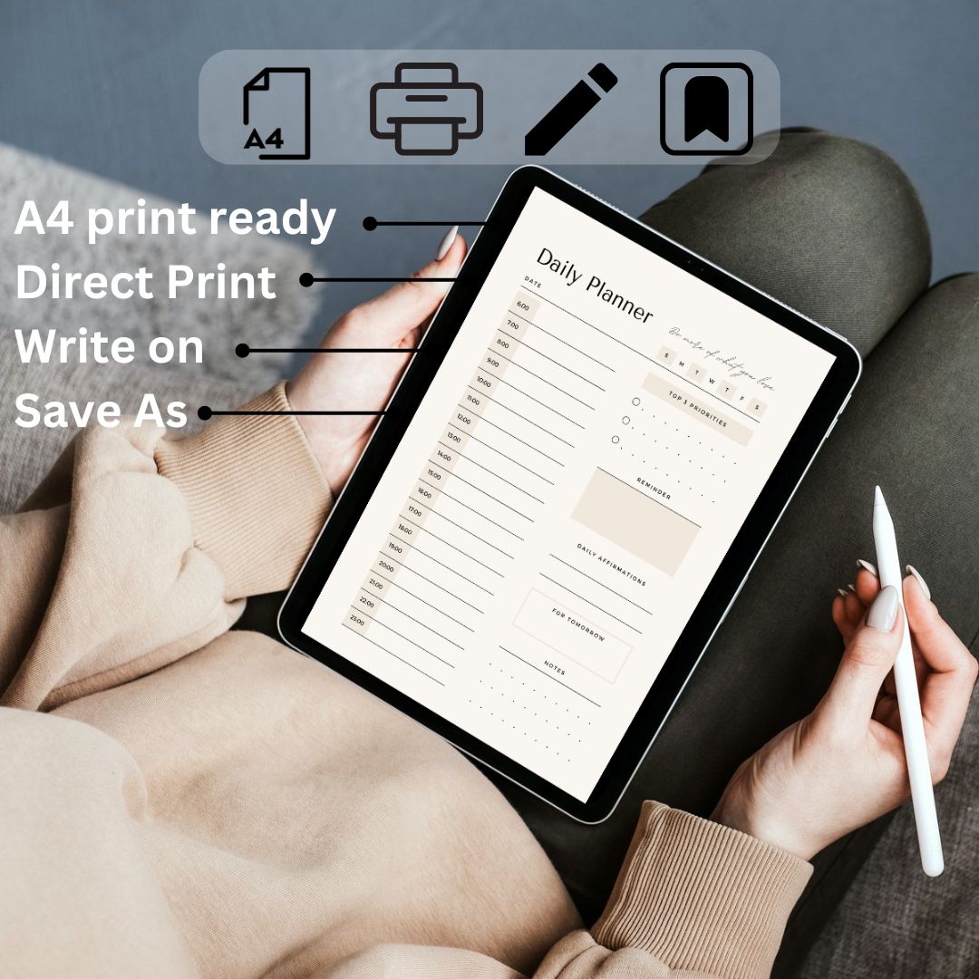 Daily Digital Planner - Printable and Direct Writable