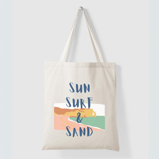 Sun Surf & Sand  - Unique Canvas Tote Bag Printed